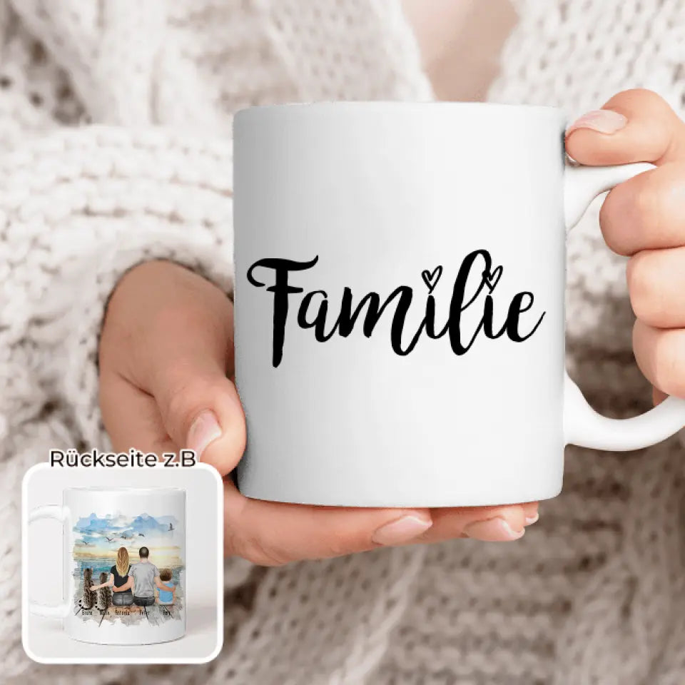 Personalisierte Tasse mit Familie + 2 Katzen (1 Baby) (Version 2)