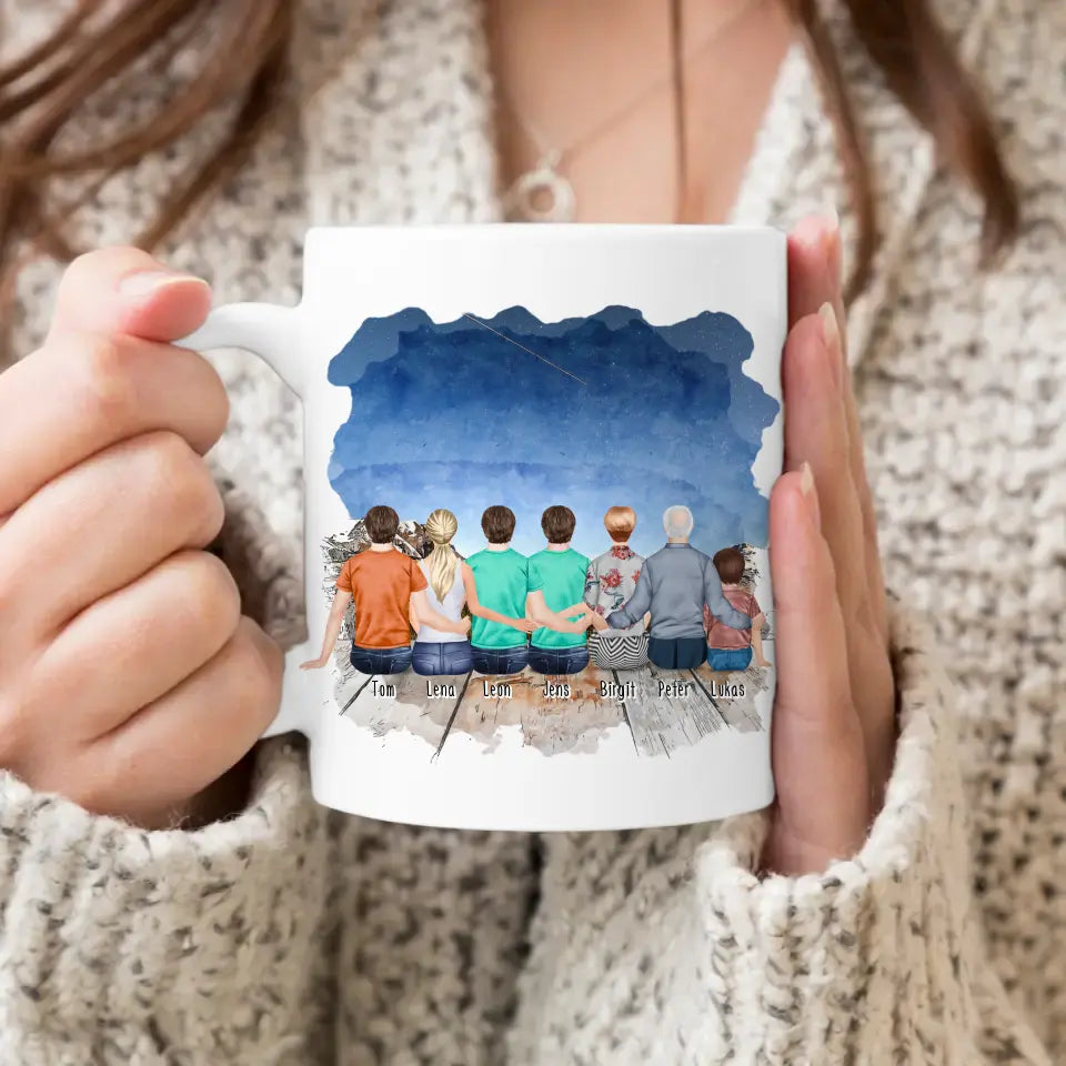 Personalisierte Tasse - 1 Frau + 3 Männer + 1 Oma + 1 Opa + 1 Kind