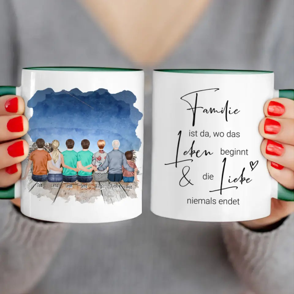 Personalisierte Tasse - 1 Frau + 3 Männer + 1 Oma + 1 Opa + 1 Kind