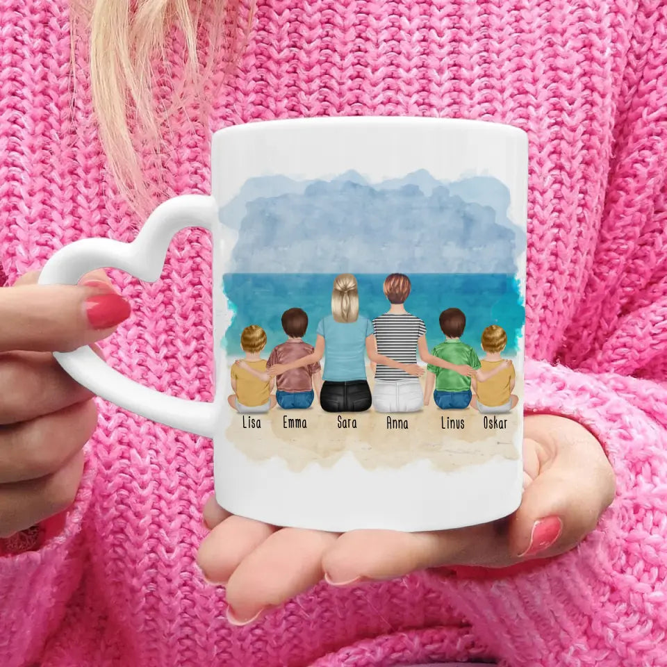 Personalisierte Tasse - 2 Frauen + 2 Kinder + 2 Babys