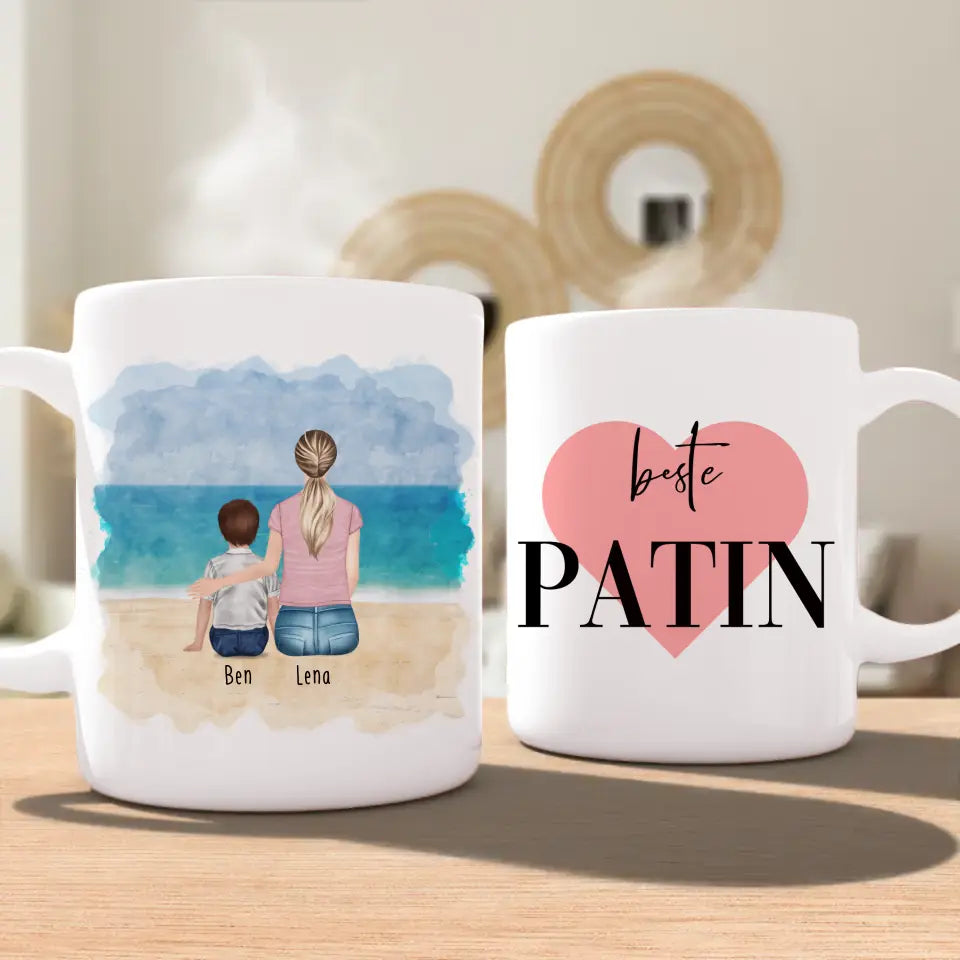 Personalisierte Tasse - Beste Patin (1 Kind/Baby + 1 Frau)