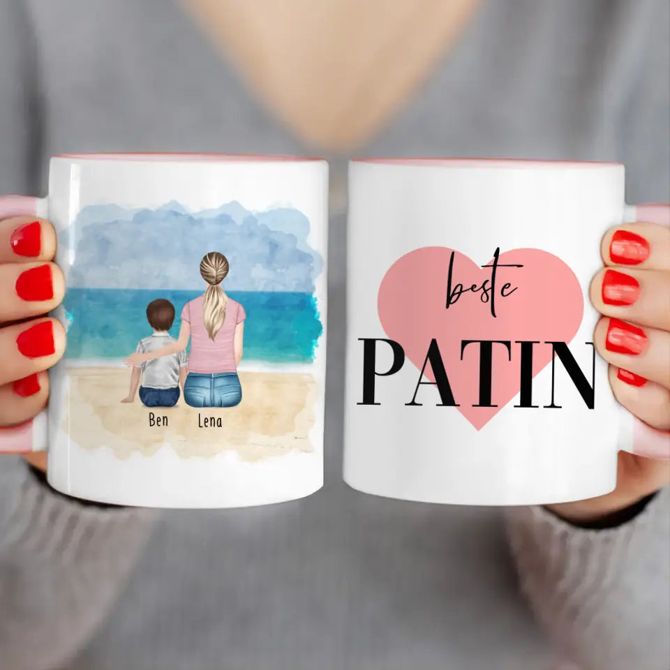 Personalisierte Tasse - Beste Patin (1 Kind/Baby + 1 Frau)