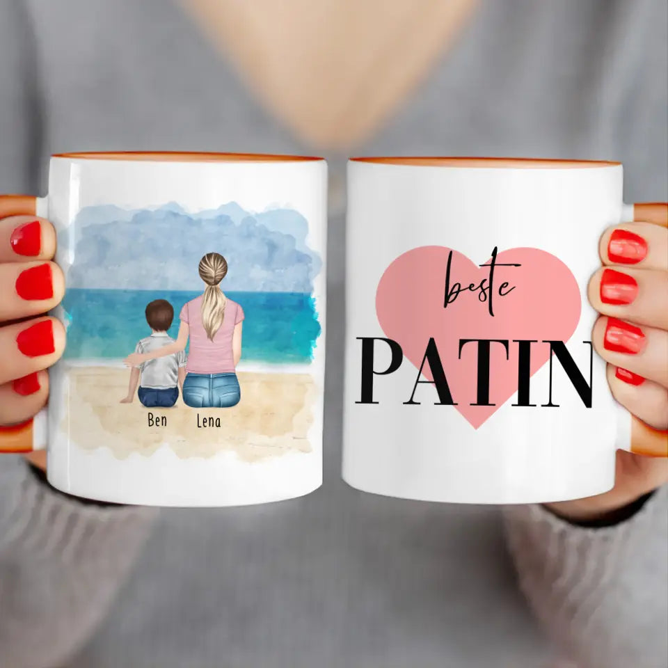 Personalisierte Tasse - Beste Patin (1 Kind/Baby + 1 Frau)