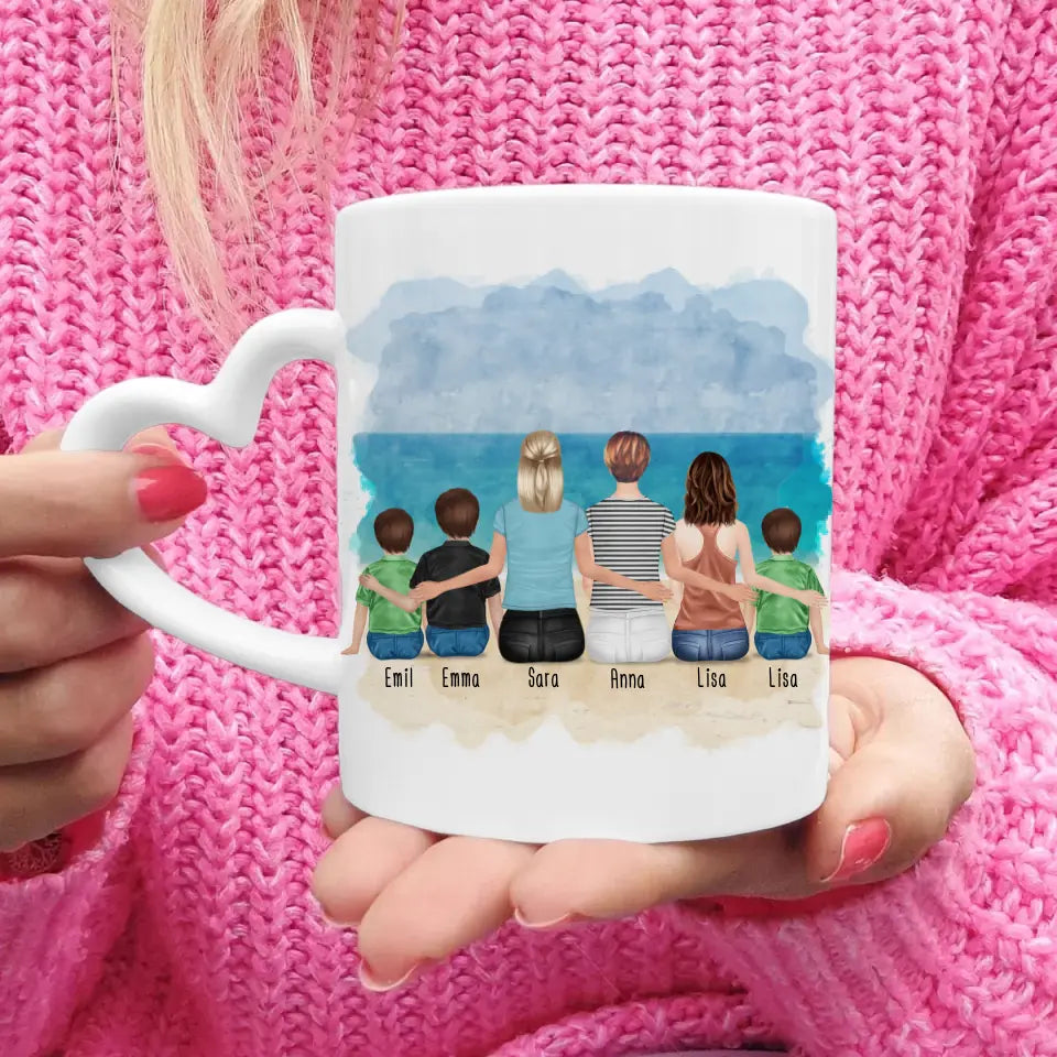 Personalisierte Tasse 2 Frauen + 1 Teenagerin + 3 Kinder