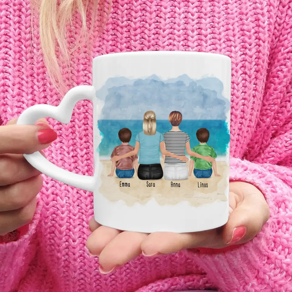 Personalisierte Tasse 2 Frauen + 2 Kinder