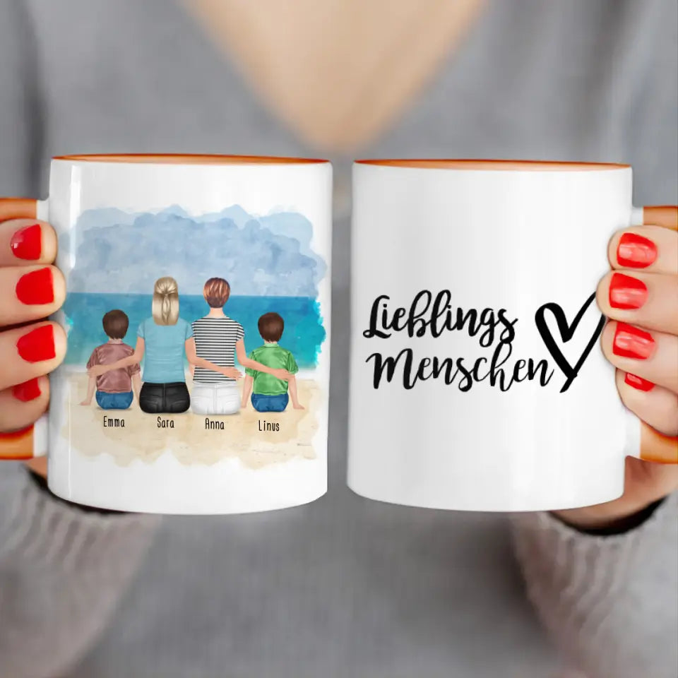 Personalisierte Tasse 2 Frauen + 2 Kinder