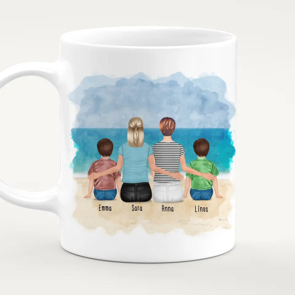 Personalisierte Tasse 2 Frauen + 2 Kinder