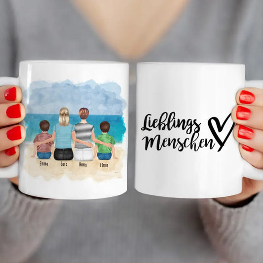 Personalisierte Tasse 2 Frauen + 2 Kinder