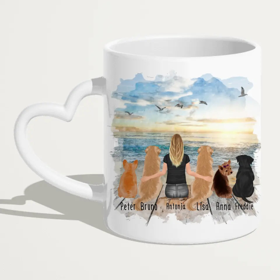 Personalisierte Tasse 1 Frau + 5 Hunde