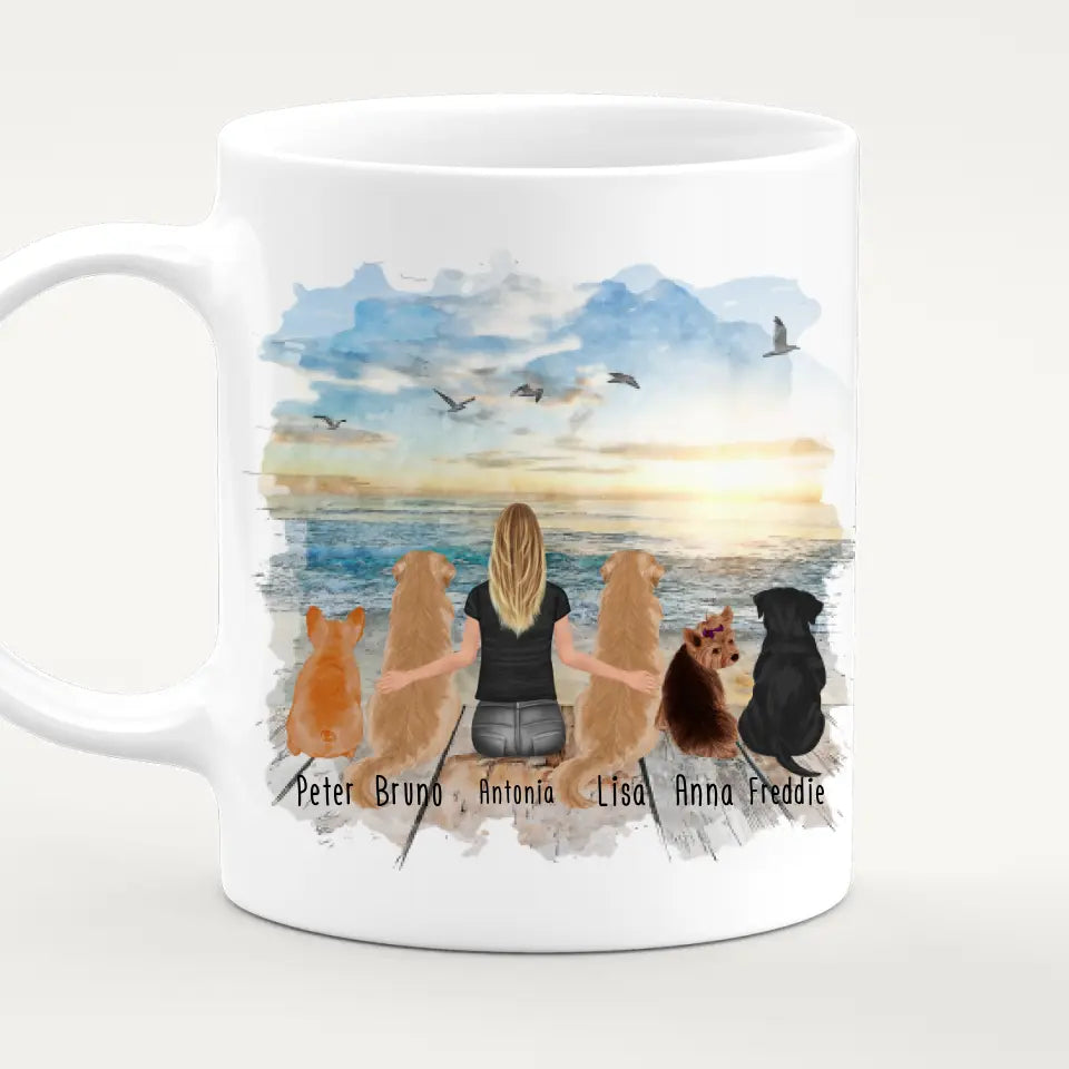 Personalisierte Tasse 1 Frau + 5 Hunde