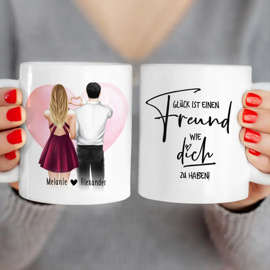 Personalisierte Tasse mit Paar (stehend) - Herz mit Händen - Pärchen Tasse