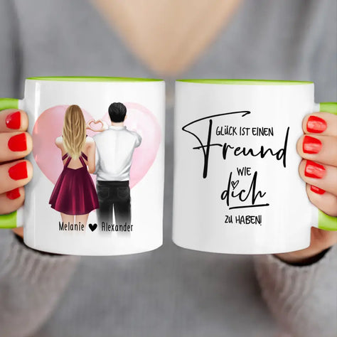 Personalisierte Tasse mit Paar (stehend) - Herz mit Händen - Pärchen Tasse