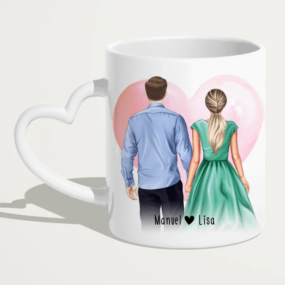 Personalisierte Tasse mit Paar (stehend) - Hemd und Kleid - Pärchen Tasse