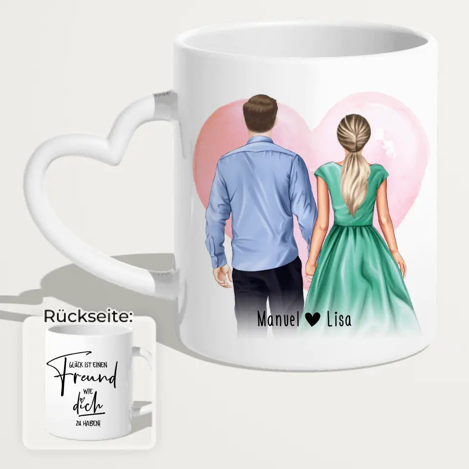 Personalisierte Tasse mit Paar (stehend) - Hemd und Kleid - Pärchen Tasse