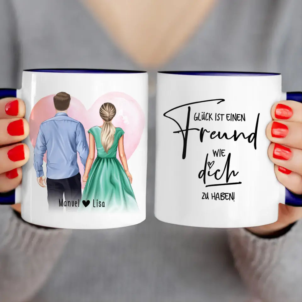 Personalisierte Tasse mit Paar (stehend) - Hemd und Kleid - Pärchen Tasse