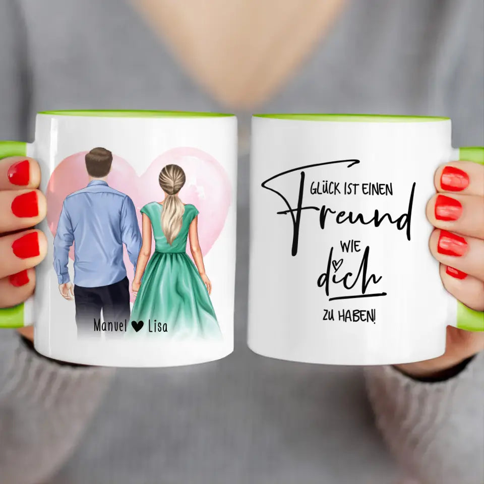 Personalisierte Tasse mit Paar (stehend) - Hemd und Kleid - Pärchen Tasse