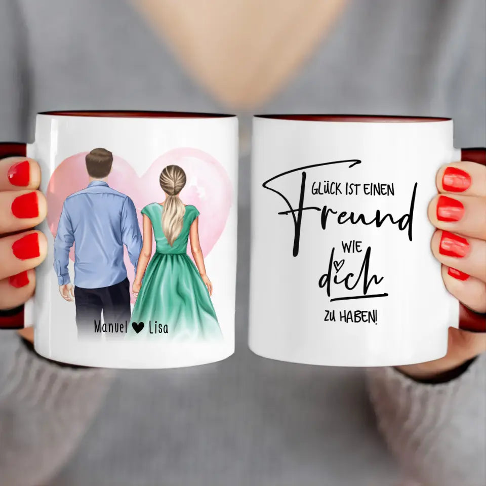 Personalisierte Tasse mit Paar (stehend) - Hemd und Kleid - Pärchen Tasse