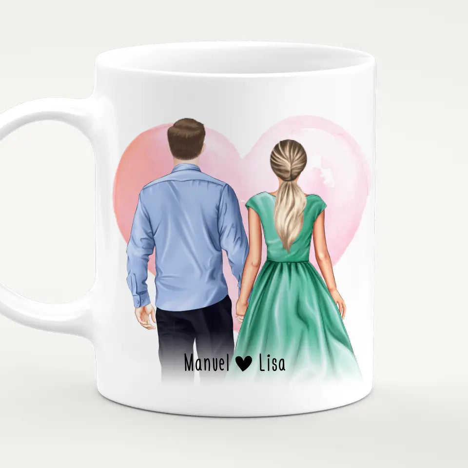 Personalisierte Tasse mit Paar (stehend) - Hemd und Kleid - Pärchen Tasse