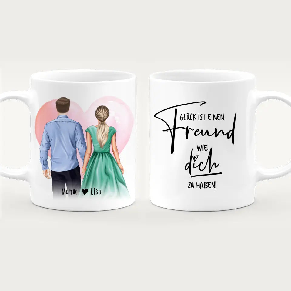 Personalisierte Tasse mit Paar (stehend) - Hemd und Kleid - Pärchen Tasse