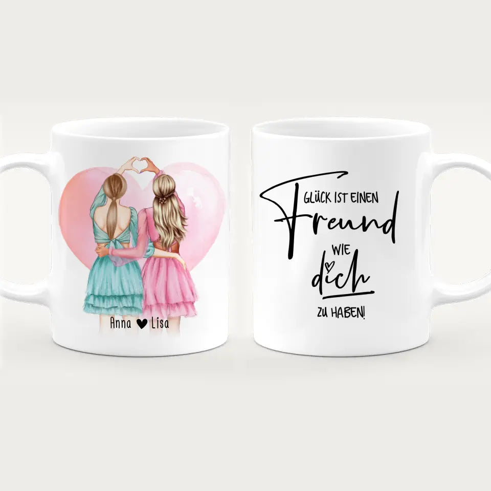 Personalisierte Tasse Beste Freundin (2 Freundinnen) - Herz mit Händen