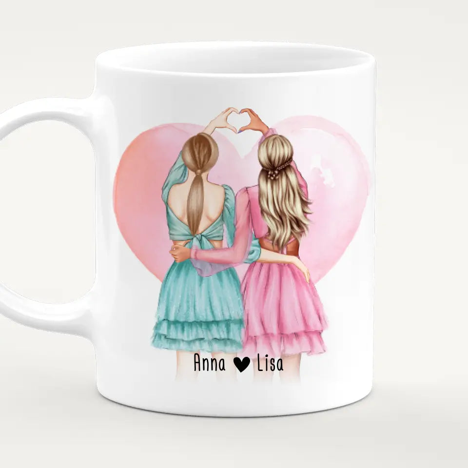 Personalisierte Tasse Beste Freundin (2 Freundinnen) - Herz mit Händen