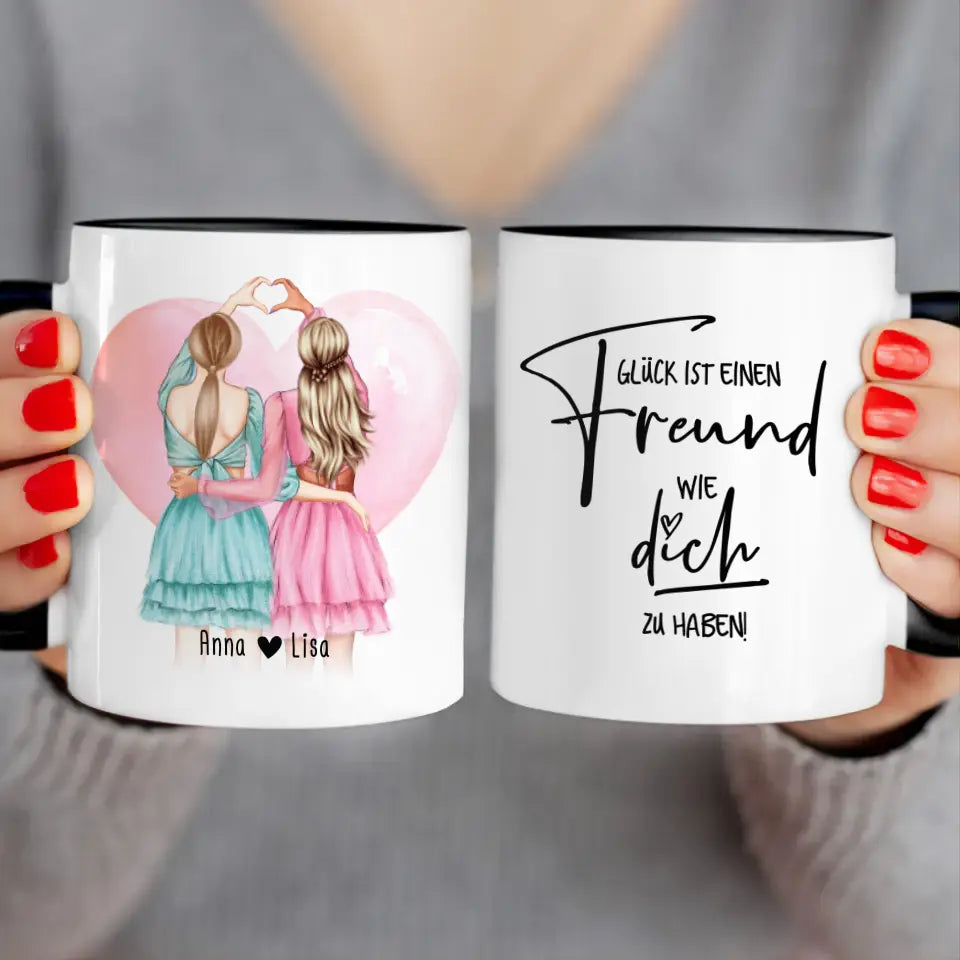 Personalisierte Tasse Beste Freundin (2 Freundinnen) - Herz mit Händen