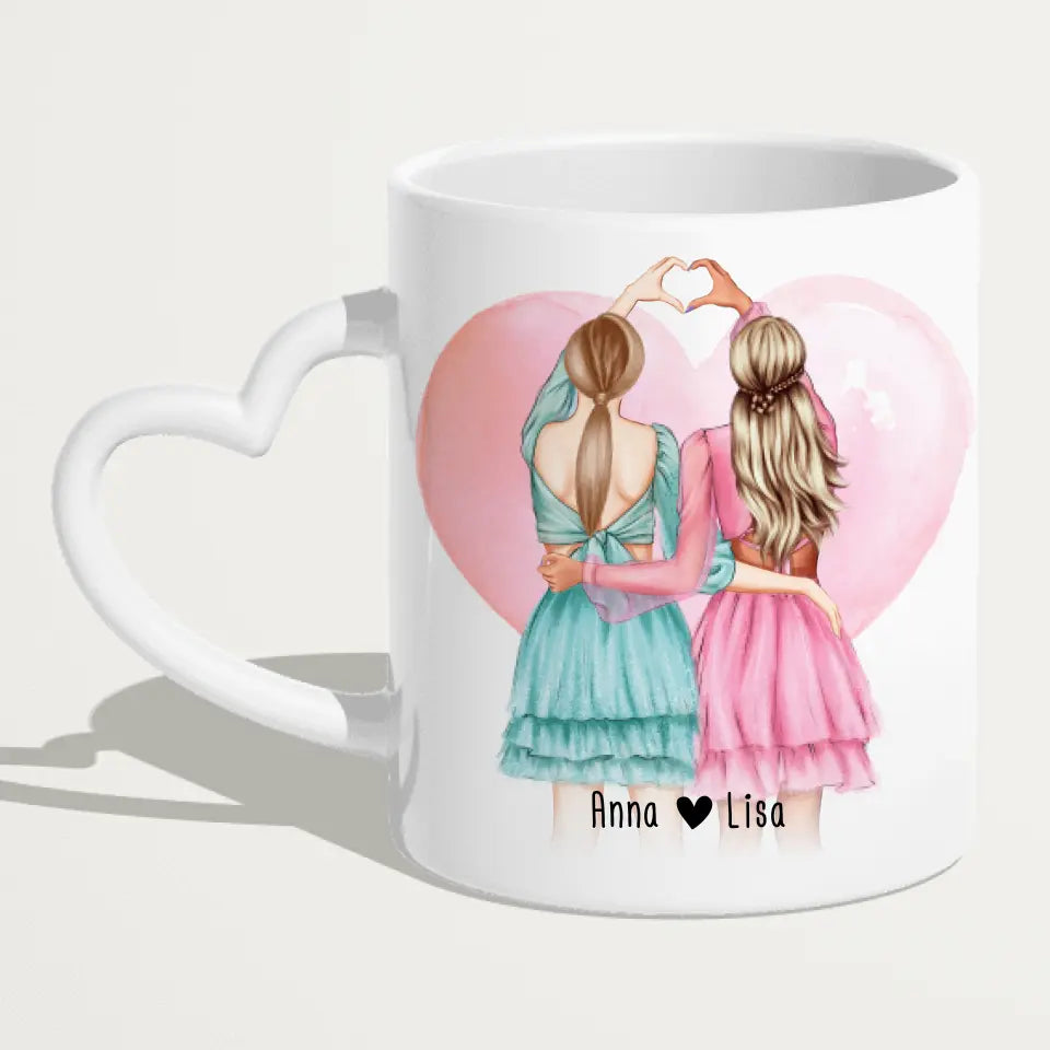 Personalisierte Tasse Beste Freundin (2 Freundinnen) - Herz mit Händen