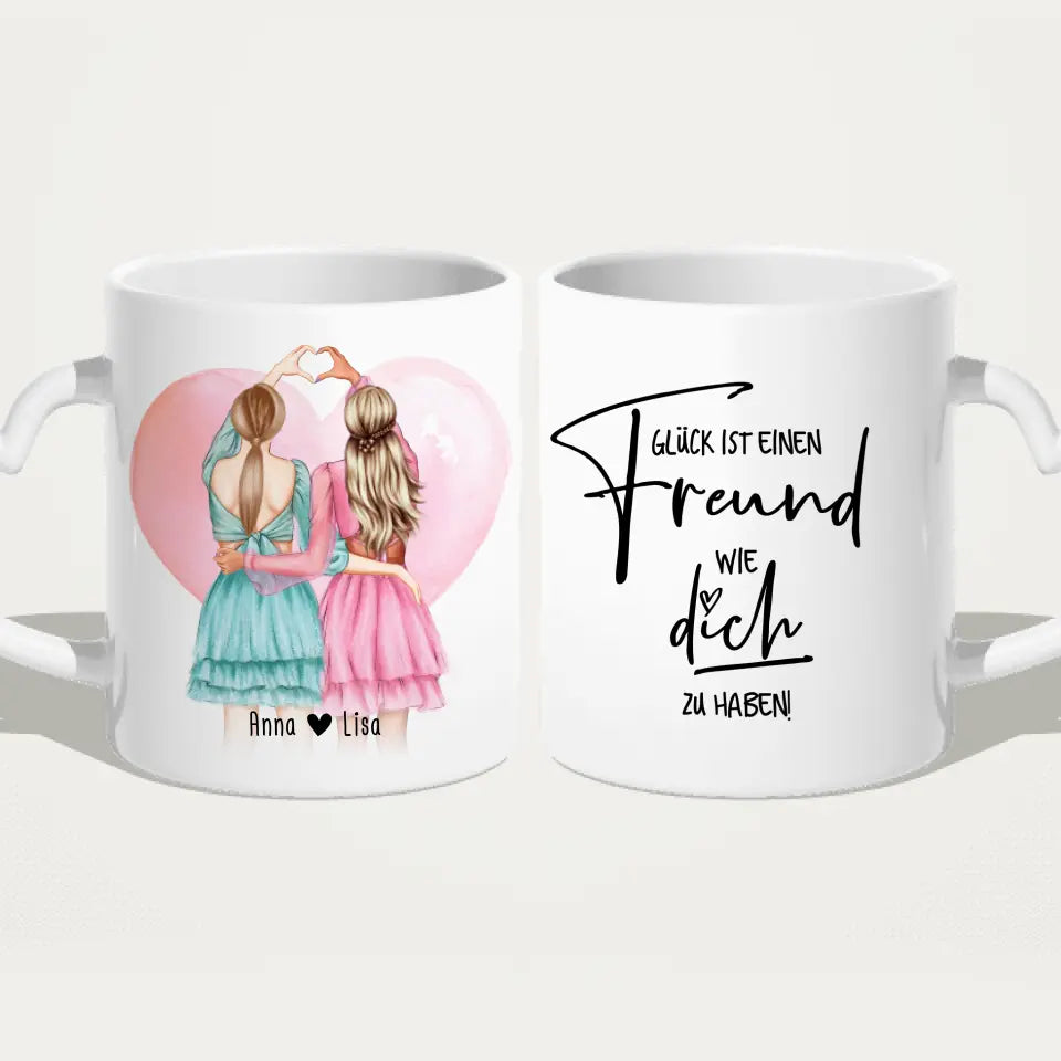 Personalisierte Tasse Beste Freundin (2 Freundinnen) - Herz mit Händen