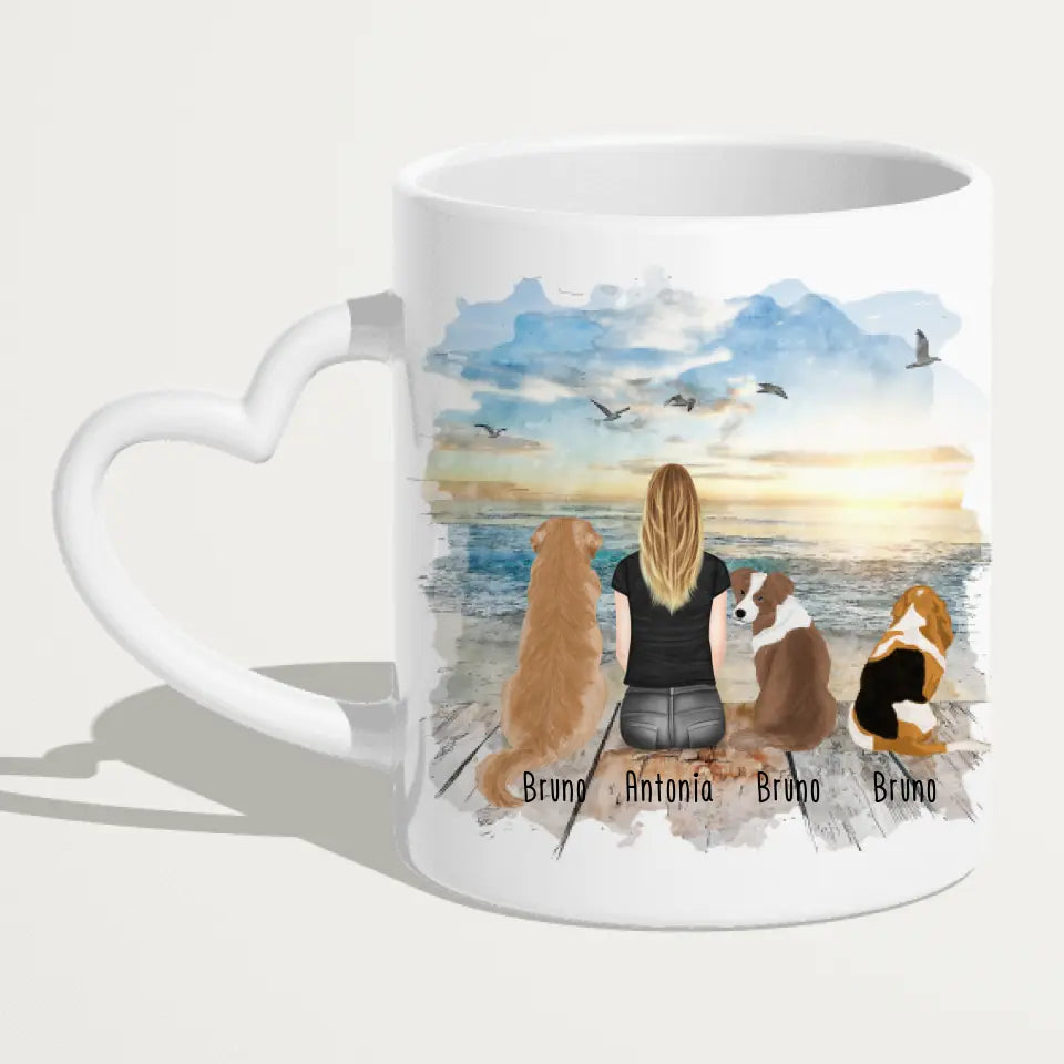 Personalisierte Tasse 1 Frau + 3 Hunde