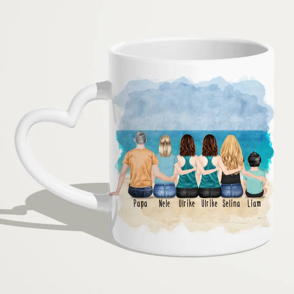 Personalisierte Tasse - 1 Vater + 4 Töchter + 1 Baby