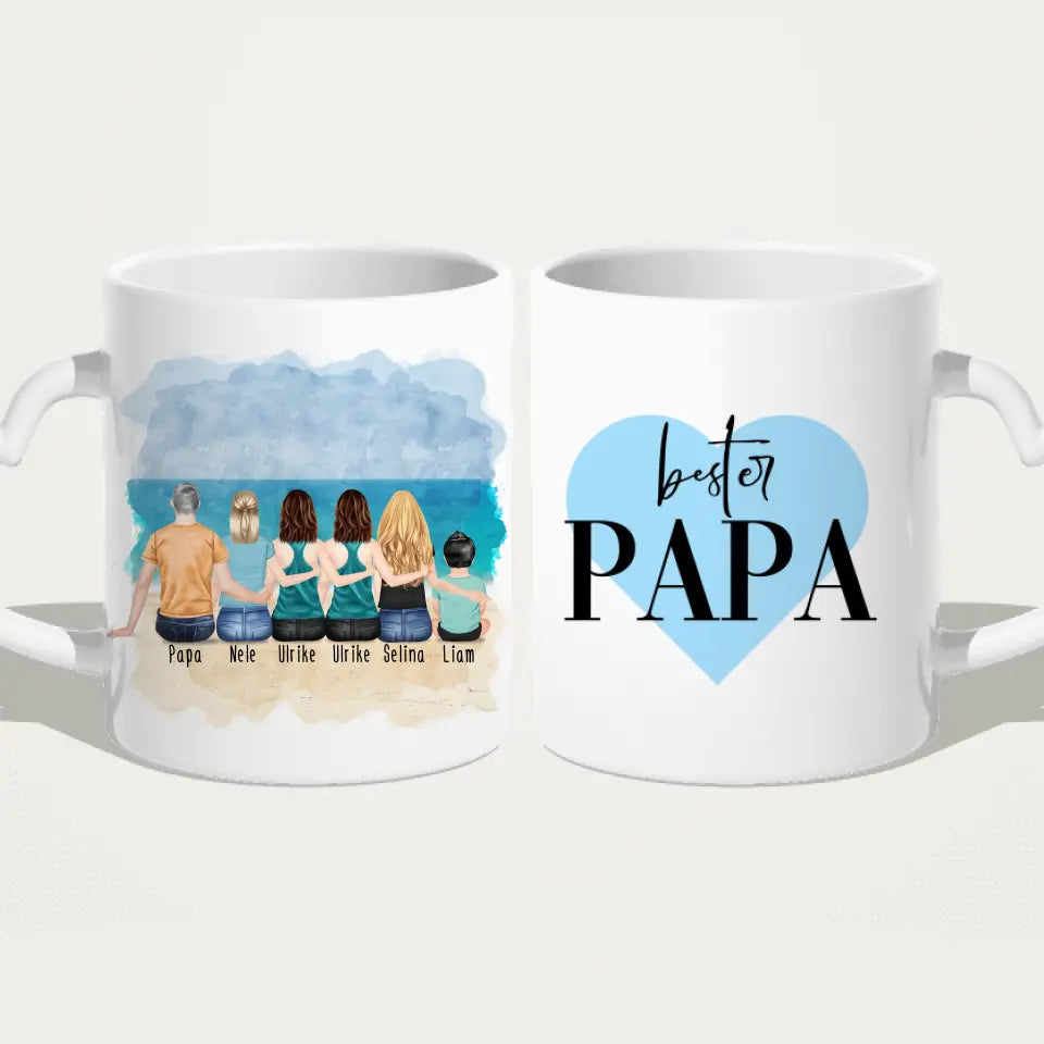 Personalisierte Tasse - 1 Vater + 4 Töchter + 1 Baby