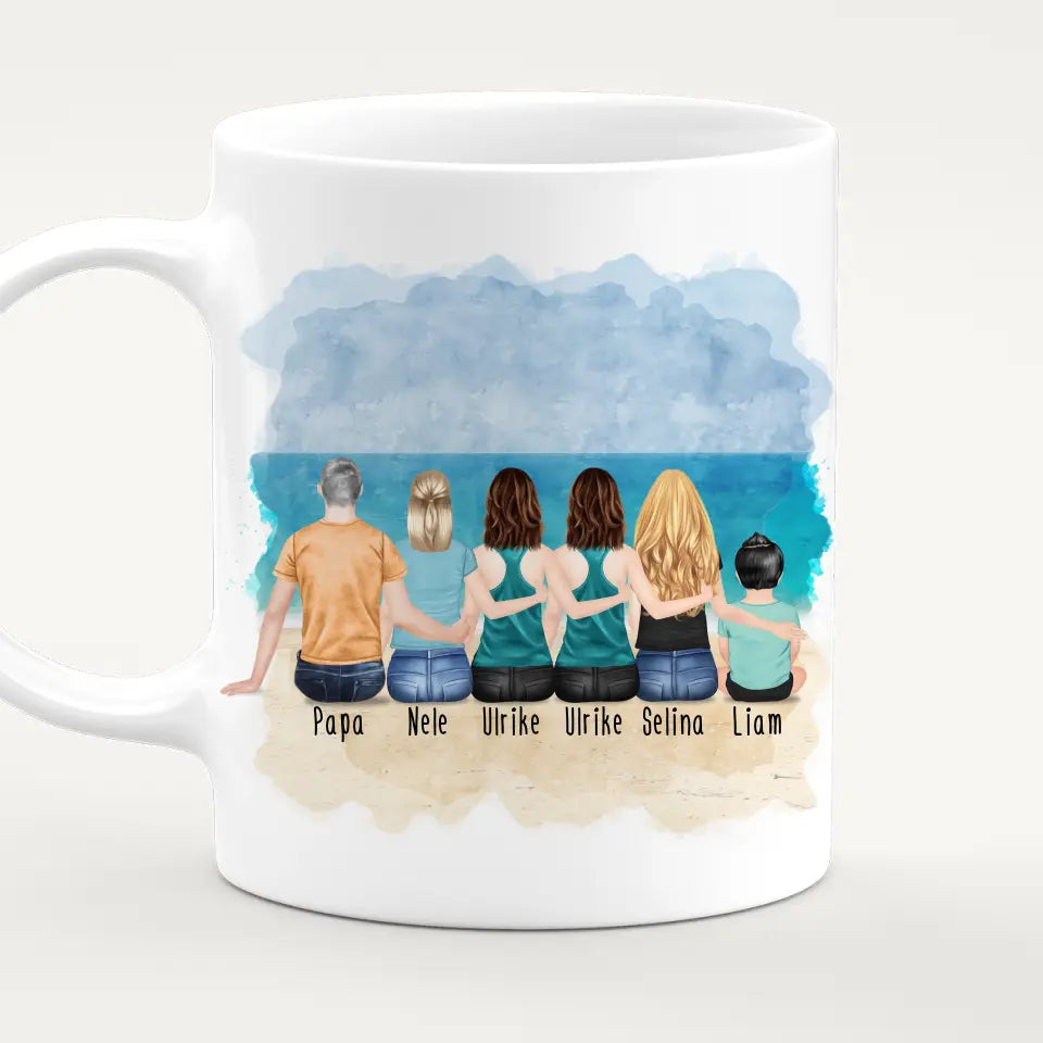 Personalisierte Tasse - 1 Vater + 4 Töchter + 1 Baby