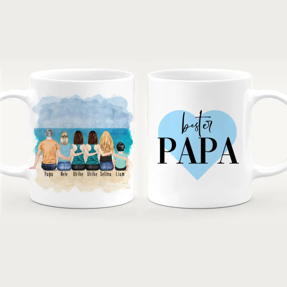 Personalisierte Tasse - 1 Vater + 4 Töchter + 1 Baby