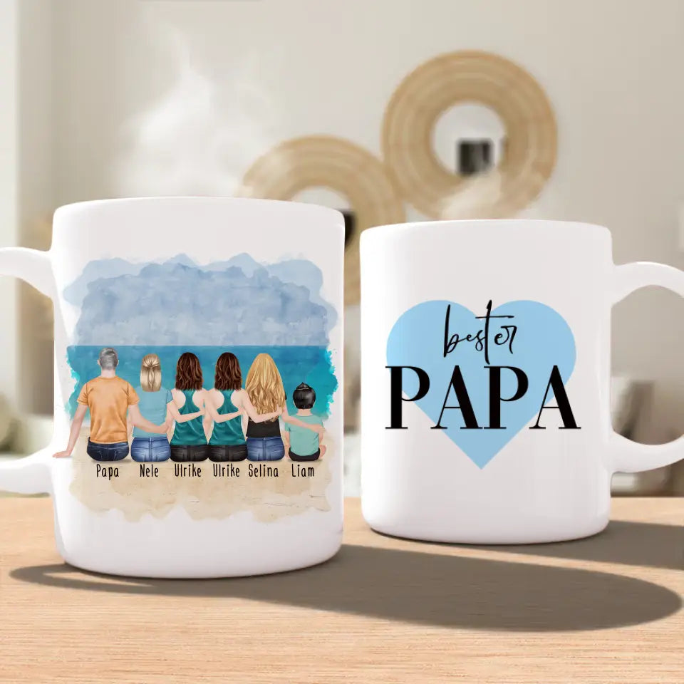 Personalisierte Tasse - 1 Vater + 4 Töchter + 1 Baby