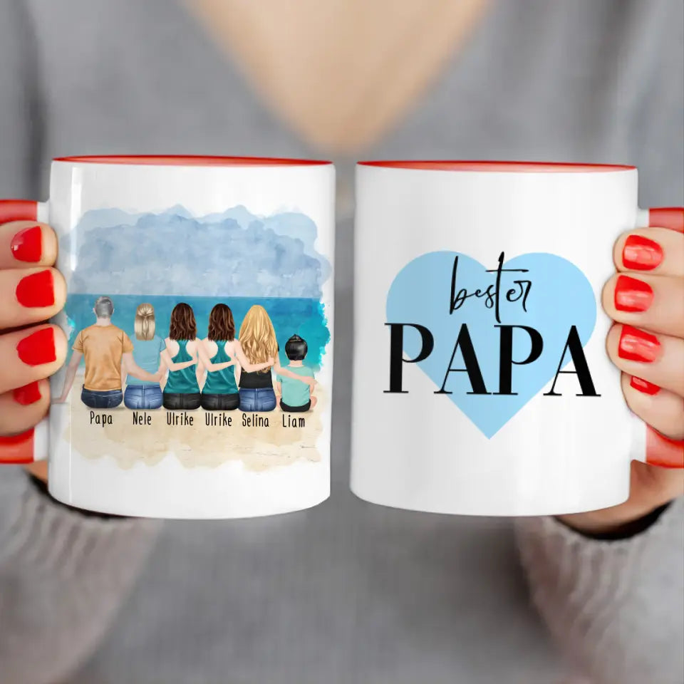 Personalisierte Tasse - 1 Vater + 4 Töchter + 1 Baby