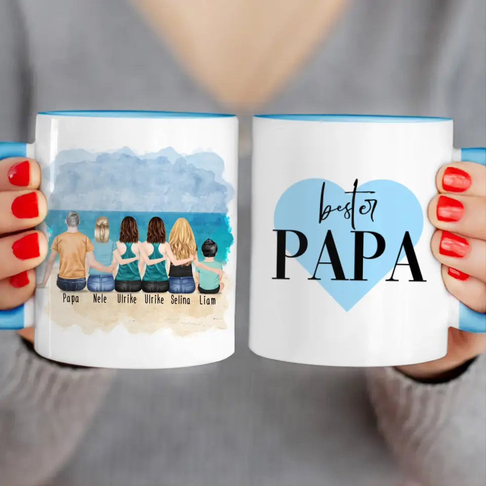 Personalisierte Tasse - 1 Vater + 4 Töchter + 1 Baby
