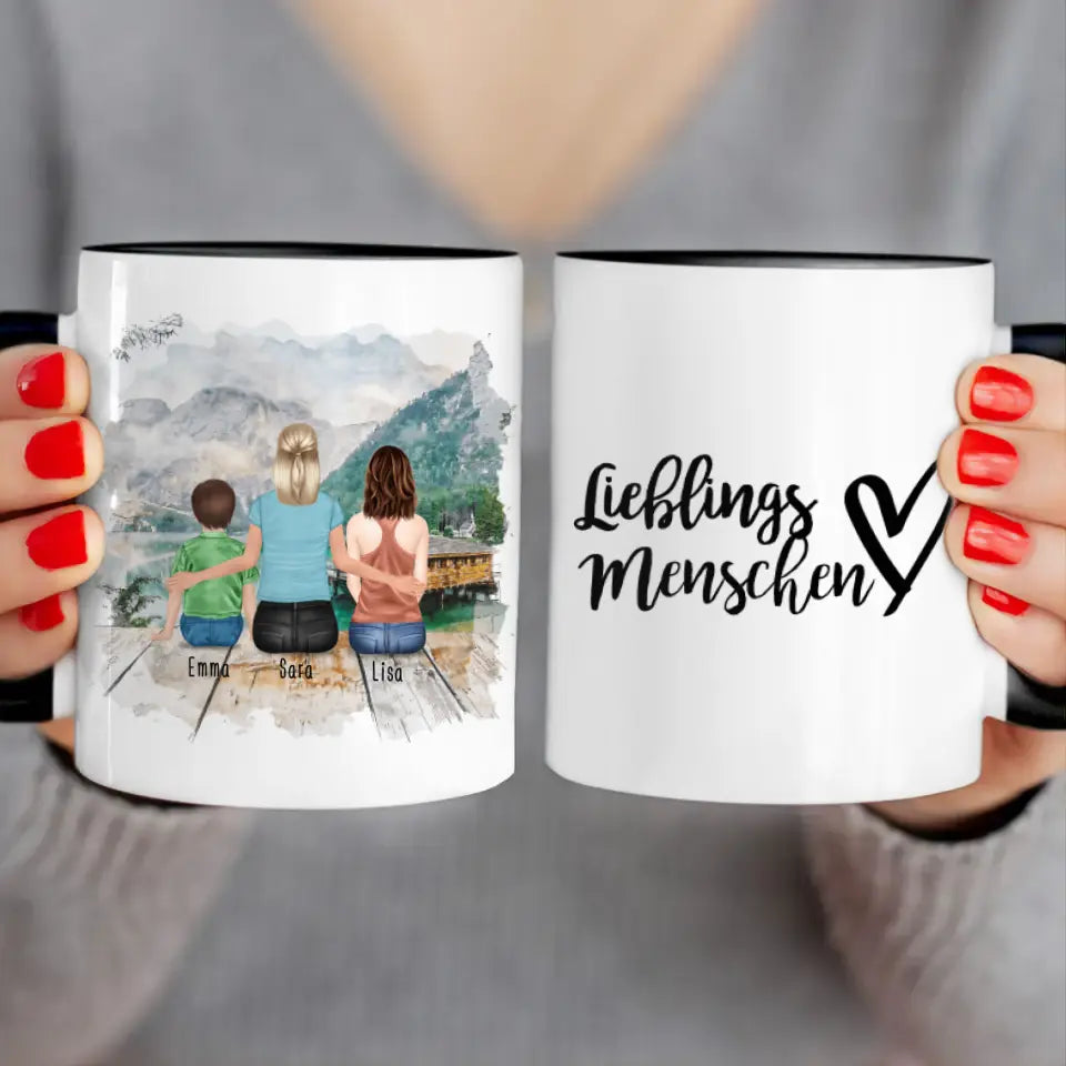 Personalisierte Tasse 1 Frau + 1 Teenagerin + 1 Kind