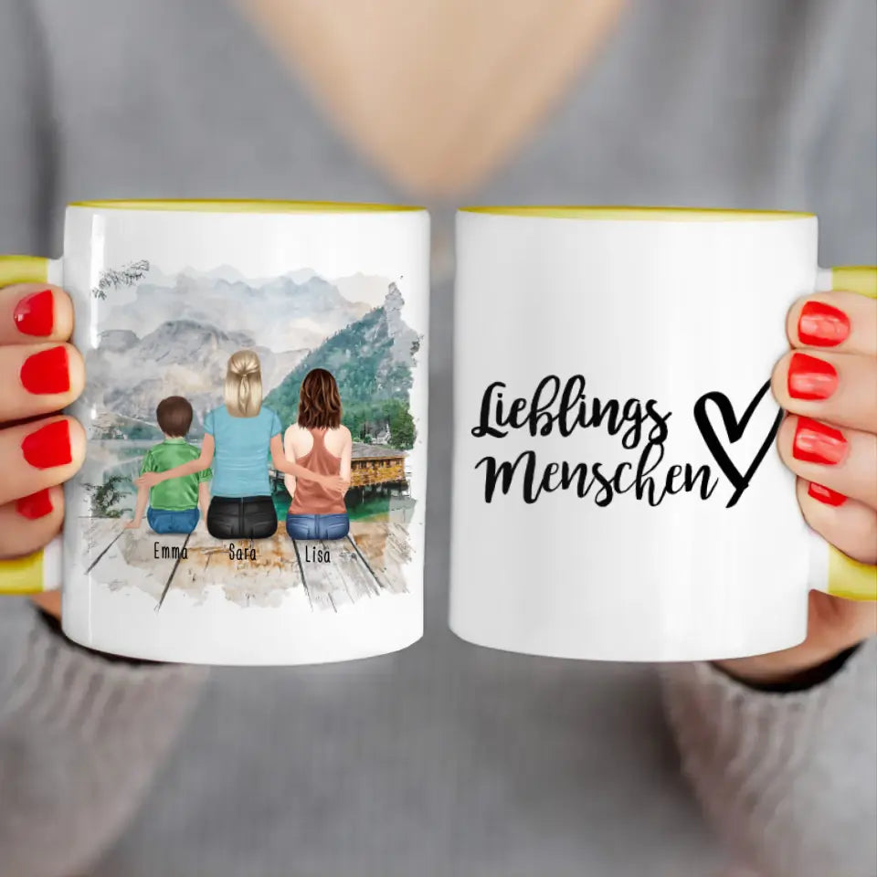 Personalisierte Tasse 1 Frau + 1 Teenagerin + 1 Kind