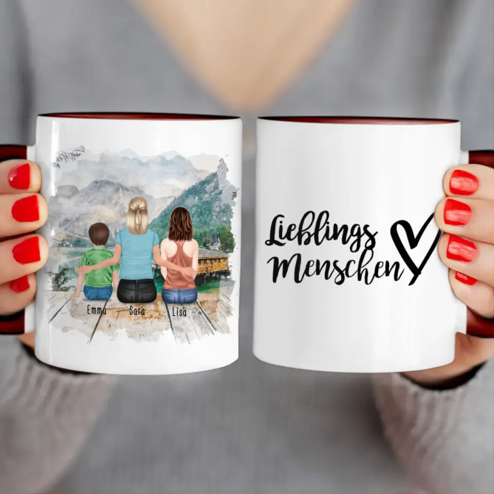 Personalisierte Tasse 1 Frau + 1 Teenagerin + 1 Kind