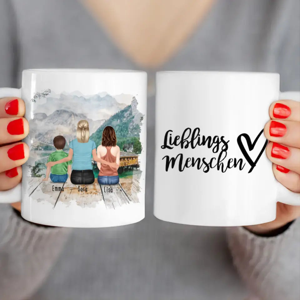 Personalisierte Tasse 1 Frau + 1 Teenagerin + 1 Kind