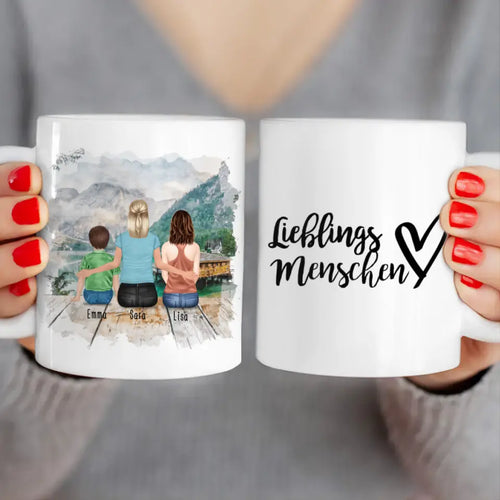 Personalisierte Tasse 1 Frau + 1 Teenagerin + 1 Kind