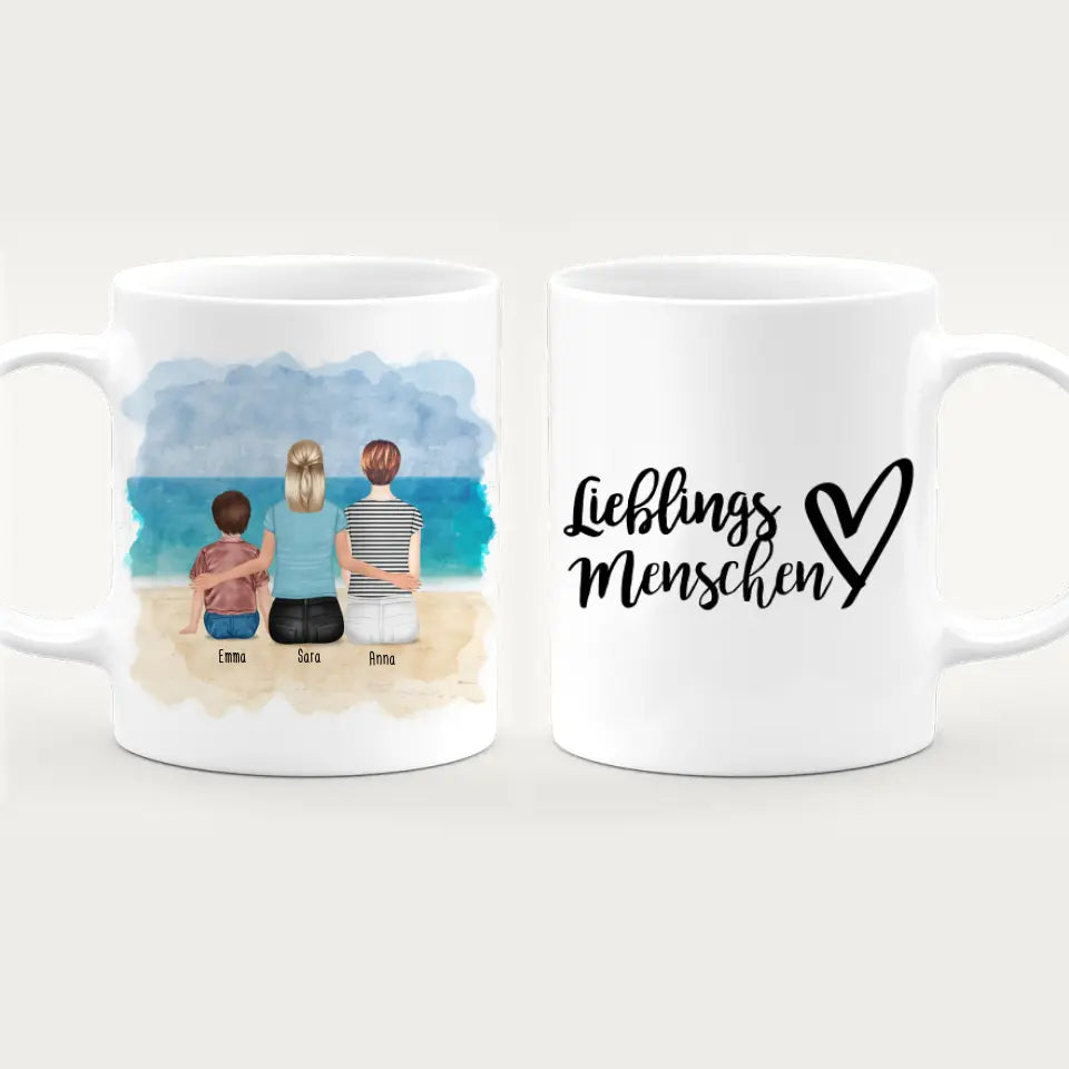 Personalisierte Tasse 2 Frauen + 1 Kind