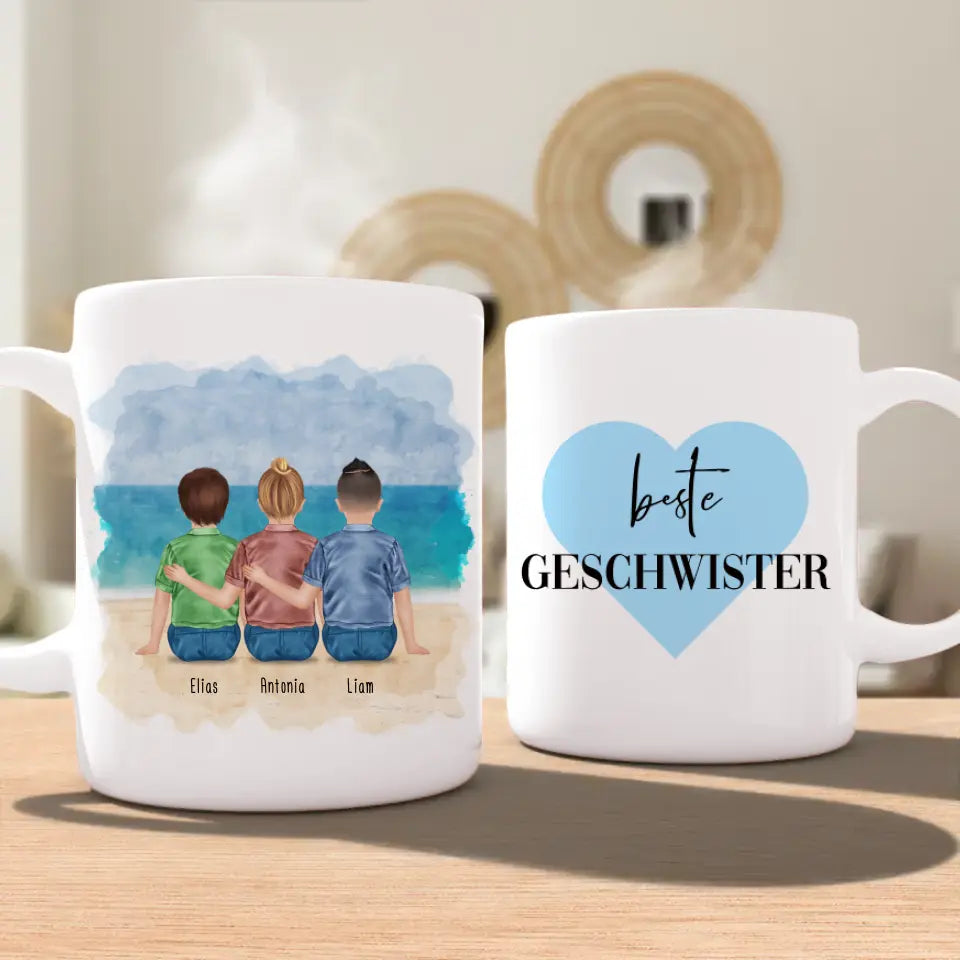 Personalisierte Tasse - Beste Geschwister (3 Kinder)