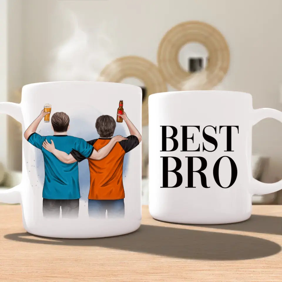 Personalisierte Tasse - 2 Männer mit Trinken (männliche Beste Freunde, Brüder, Vater + Sohn)