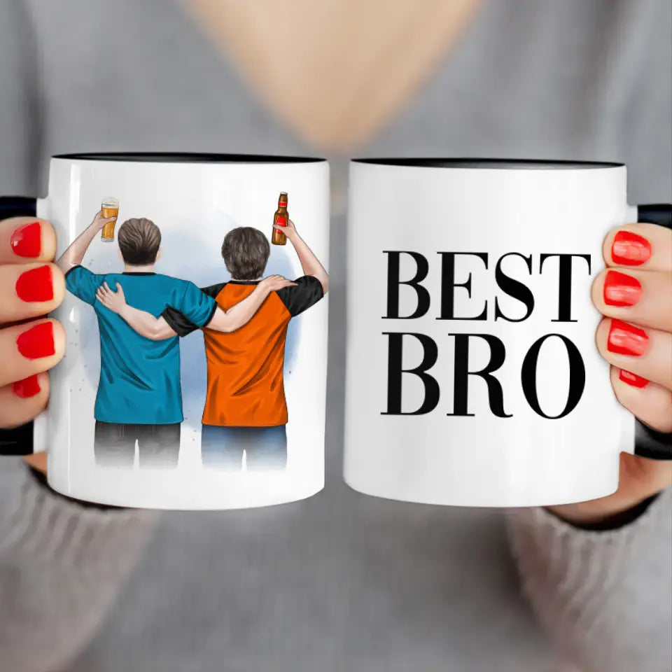 Personalisierte Tasse - 2 Männer mit Trinken (männliche Beste Freunde, Brüder, Vater + Sohn)