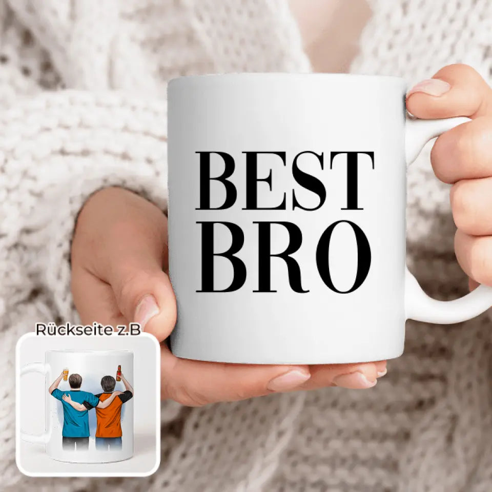 Personalisierte Tasse - 2 Männer mit Trinken (männliche Beste Freunde, Brüder, Vater + Sohn)