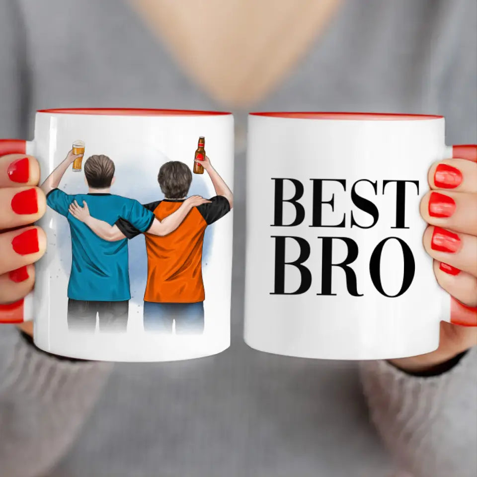 Personalisierte Tasse - 2 Männer mit Trinken (männliche Beste Freunde, Brüder, Vater + Sohn)