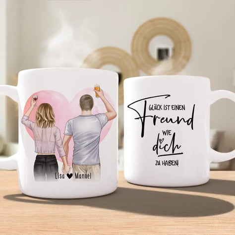 Personalisierte Tasse - Paar/Pärchen/Beste Freunde (1 Frau + 1 Mann stehend)