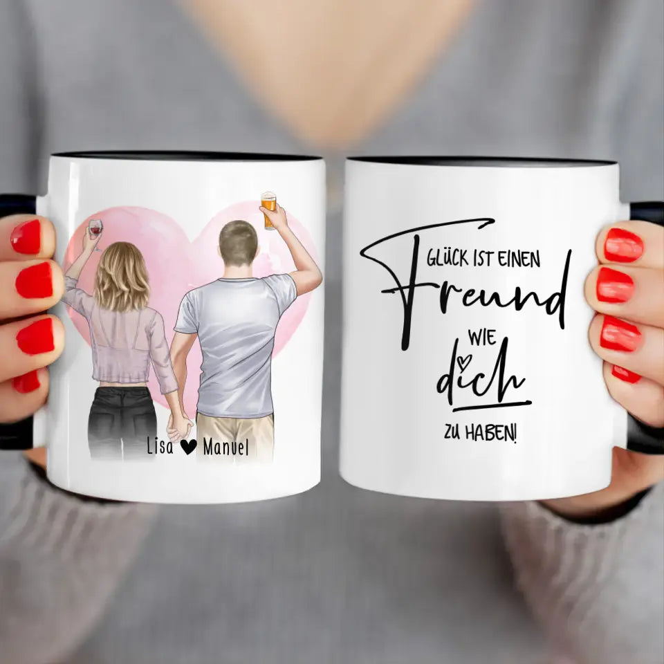 Personalisierte Tasse - Paar/Pärchen/Beste Freunde (1 Frau + 1 Mann stehend)