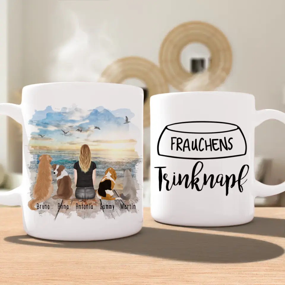 Personalisierte Tasse - 1 Frau/Mann + 1-5 Hunde/Katzen